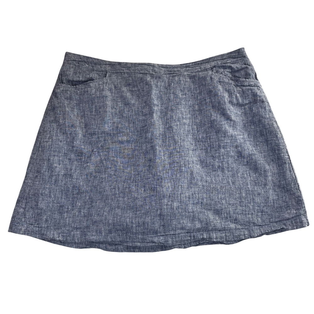 For Cynthia Blue Linen Blend Chambray Skort Elastic Back Pockets Size‎ M 1025